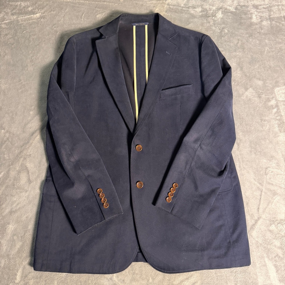 Brooks Brothers 1818 Men 44R Fitzgerald Navy Blue Brown Cotton Sport Coat Blazer